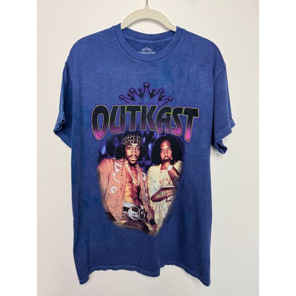 OutKast Medium Andre 3000 Big Boi T-Shirt Blue Mineral Wash Crewneck Cotton NWOT - Picture 1 of 7